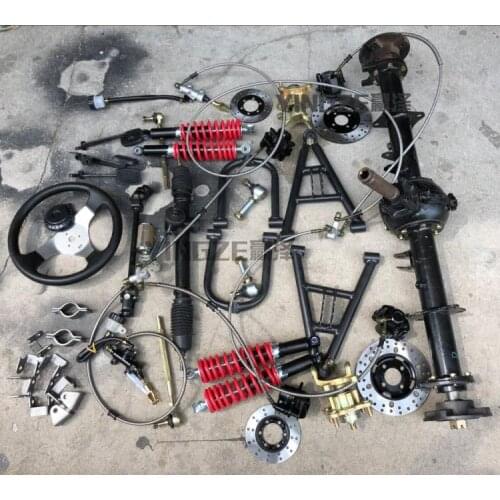 GO KART KARTING ATV UTV 100/14MM Steering Gear Rack Pinion Tie Rod Steering Wheel Disc Brake Pump With Rear Axle Differential