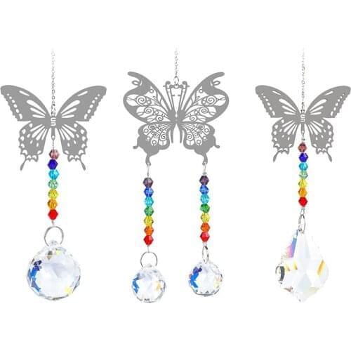 Crystal Pendant Decorative Sun Prisms Catchers Butterfly Shaped Rainbow Accessories Hanging Crystal Pendant Reflection Outdoor