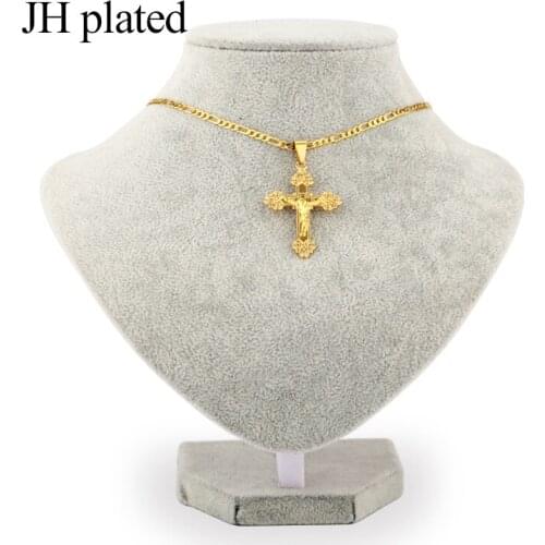 JHplated 2019 New Fashion jewelry Gold Color crucifix Jesus Religious Cross Necklaces Pendant for Women/Men Christian Jews