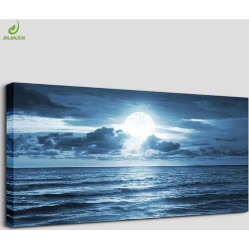 JHLJIAJUN Canvas Painting Midnight Moon Seascape Wall Art Natural Landscape For Living Room Prints And Posters Home Decor