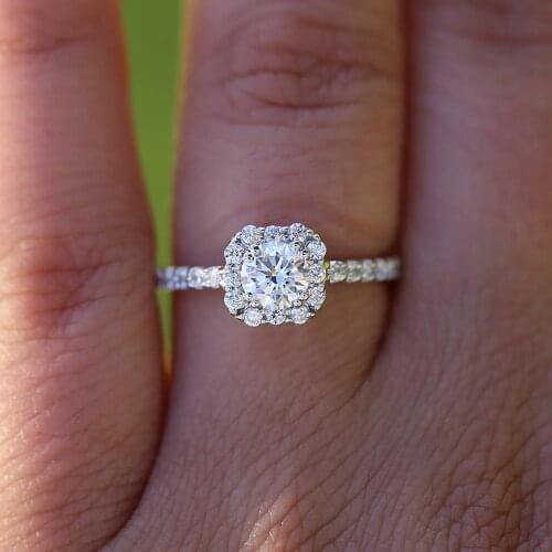 14K White Gold Round 3 Carat DF Moissanite Engagement Halo Ring with Small White Round lab Diamond Wedding for Women