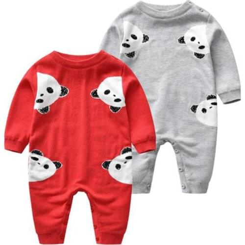 Spring Infant Baby Girls Boy Panda Rompers Autumn Long Sleeve Rompers Newborn Baby Girls Boys Knit Rompers Clothes