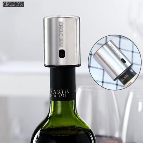 Circle Joy Stainless Steel Wine Stopper Vacuum Memory Red Wine Mini Plug Round Efficient Preservation Integration