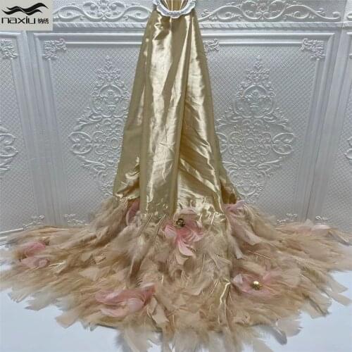 Madison 3D Embroidery Feather Lace Gold French African Nigerian Latest Design High Quality Tulle 2021 for Aso-Ebi
