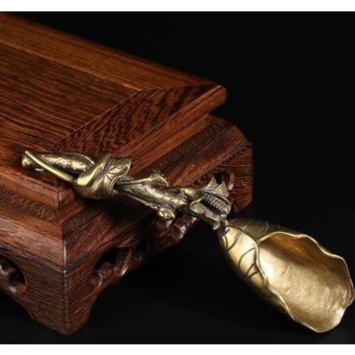 Small Tea Shovel Mini Tea Spatula Lotus Spoon Scoop Pure Copper Tea Accessories for Tea House