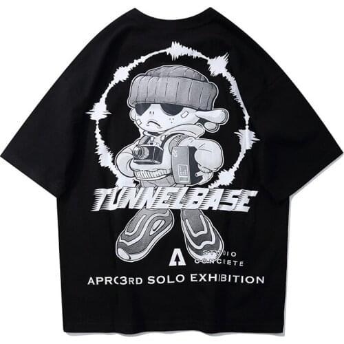 High street loose multi color print T-shirt Street loose trend illustration figure print Short Sleeve Tee men