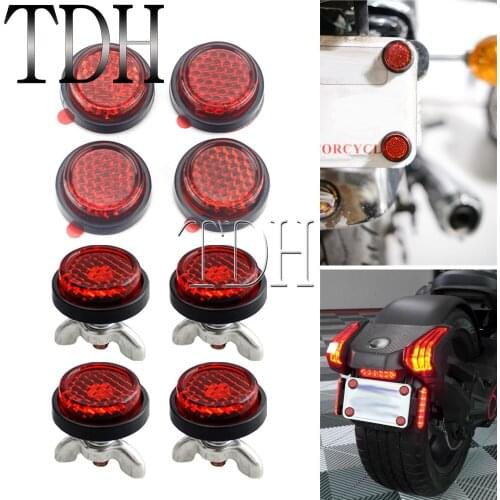 Stick On/Bolt On Number Plate Reflector Motorcycle Rear Decal Warning Reflective Tape Round Safety Mark Scooter Red Reflector