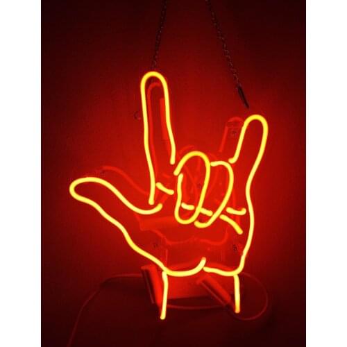 14“ Rock Roll Hand Gesture Red Acrylic Custom Neon Light Lamp Sign Beer Bar Glass Decorate Home Wall Room Windows Tube Artwork