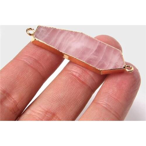 New Fashion Natural Stone Pink Rose Quartz Crystal Pendant Charms Connector For DIY Jewelry Making Necklace Bracelet Accessories