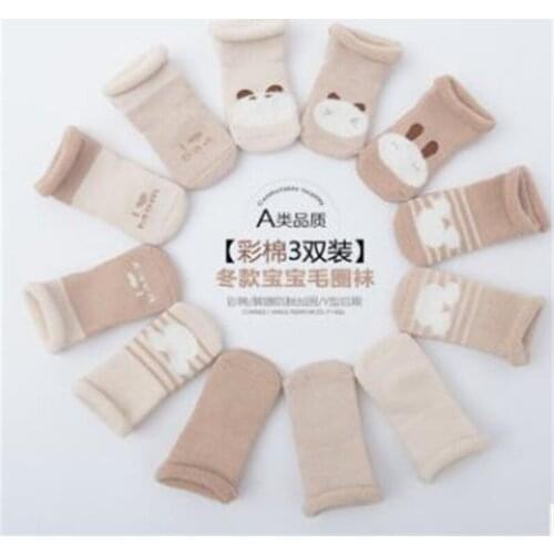 2018 autumn and winter new thickening newborn organic color cotton socks cotton 0-1 years old baby socks without bones loose mou