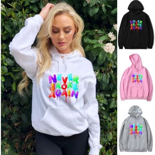 New Female Hodies Colorful Never Broke Again Printed Hoodies Women Letter Sweatshirts Hooded Autumn Winter Fashion Pullover Tops