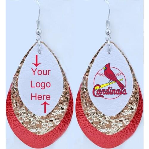 New Cardinals Baseball Faux Leather Earrings Gillter Layered Tear Drop Earrings Lightweight Earrings Make Your Logo