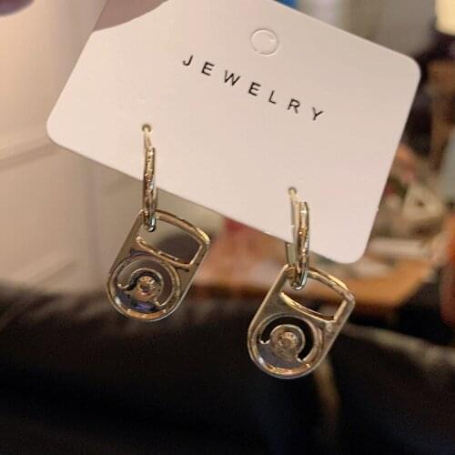 Origin Summer Unique Design Pull Can Hollow Out Dangle Earring for Women Silver Color Metallic Geometric Earring Jewellery