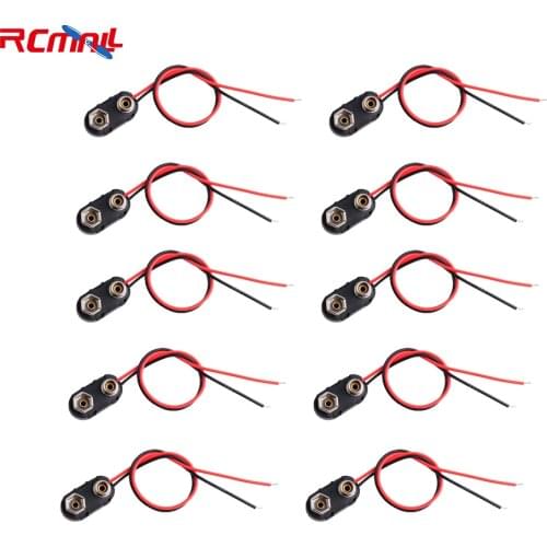 RCmall 10Pcs Battery Clip Snap On Connector Hard Plastic PP3 9V T-type with 150mm Cable