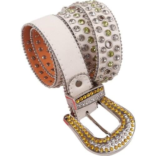 New Green Rhinestones Belt Western Cowboy Bling Diamond Belt Y2k Crystal Decorative Belts For Woman Man Cinturones Para Mujer