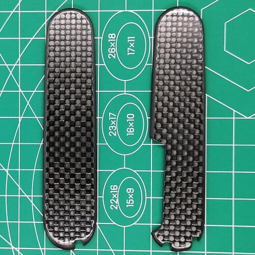 Custom Made 3K Carbon Fiber Scales Handle with Toothpick Tweezer and Ballpoint Pen Cut-Out for 91mm Victorinox Swiss Army Knife