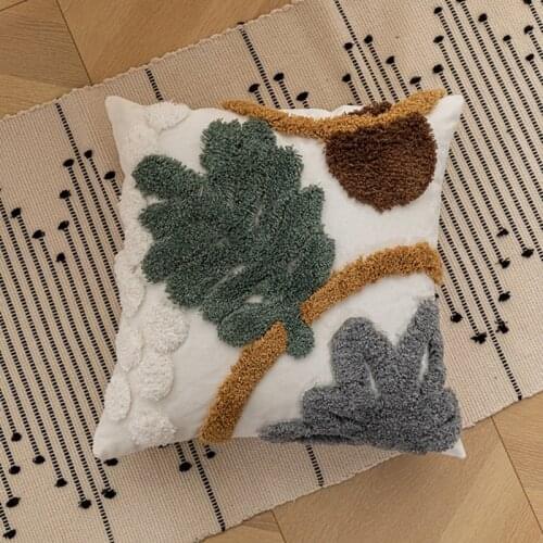 Tufted Leaf Embroidery Pillowcase Cushion Pillow Cover Handmade Throw Pillow Covers Home Decor Backrest Cushion Case