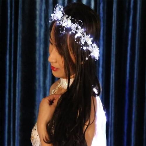 K1 Ballroom dance led costumes white light Glowing garland Belly Dance party wears luminous headwear dj headdress headpiece led