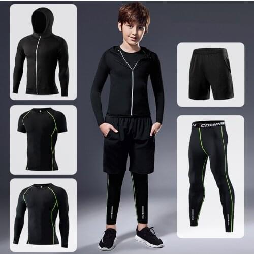 Reflective Compression Set Kids Running Sport Suit Boy Jogging Basketball Underwear Sportswear Men Gym Fitness Tracksuit Clothes