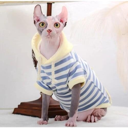 Sphinx Cat Hoodies Clothes Stripe Sweater For Kitten Warm Pet Pocket Clothing Fashion Kitty Jumpsuit Winter Autumn Spring Sphynx