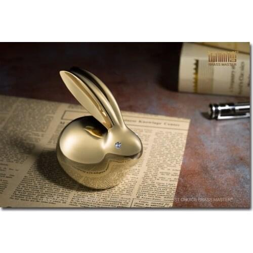 UNIQUE ART # TOP GIFT # HOME LIVING ROOM OFFICE BUSINESS DECORATION 3D GOLD RABBIT ANIMAL ART BRASS STATUE SCULPTURE