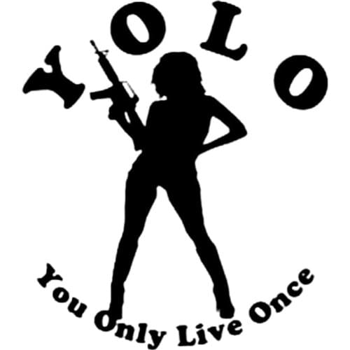 You Only Live Once Girl Machine Gun Decal Car Decoration Personality Pvc Car Window Waterproof Sticker Black/white, 15cm*13cm