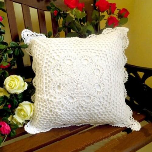 High quality lace yarn hand crocheted knitting pastoral cushion with pillow inner