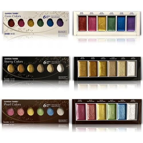 Japanese kuretake Gold Watercolor Paint Set 6 Colors Metallic Rose Pearlescent Acuarelas Art Supplies