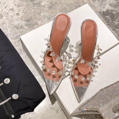 High Heel Womens Shoes Sexy Wine Glass Heel Pointed Toe Shoes Crystal Buckle Sandals Transparent Slippers Women
