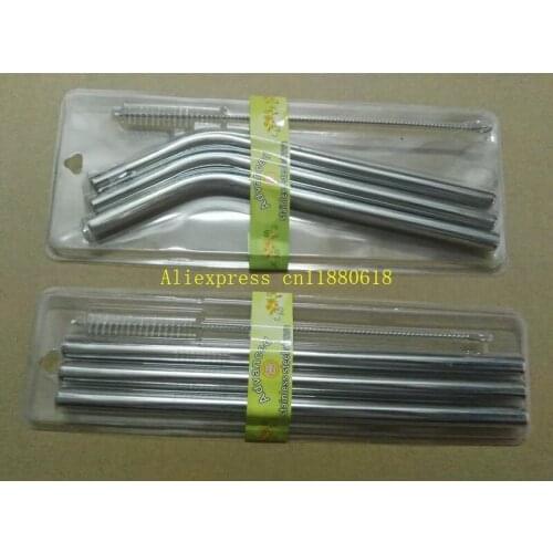 100sets/lot Fast Shipping 3pcs 8mm x215mm stainless steel drinking straw +1pcs straw brush with retail package