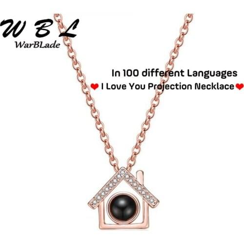 100 languages I love you Gold And Silver House Projection Pendant Necklace Romantic Love Memory Wedding Necklace For Lover Gift