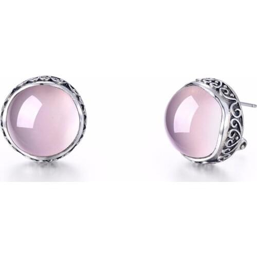 2020 New Elegant Pink Moonstone Small Stud Earrings For Women Vintage Brincos Accessories Mujer Earring Wedding Fashion Jewelry