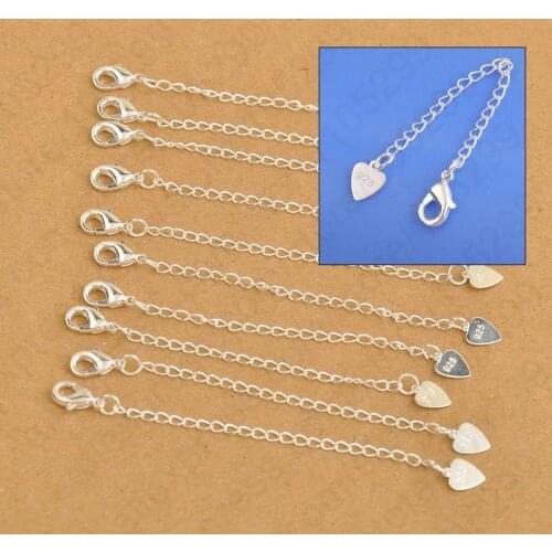 925 Sterling Silver Extension Tail Chains With Heart Tag Lobster Clasps For Necklace Bracelets Accessory Findings