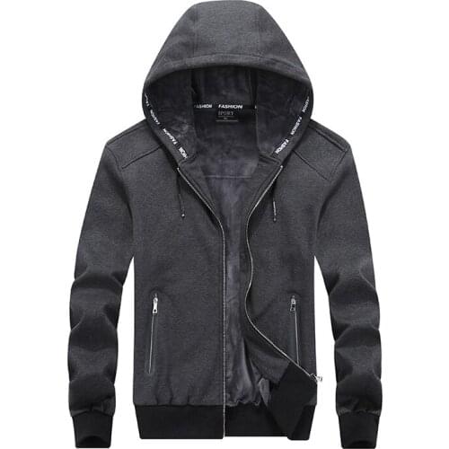 9XL Men Sport Jacket Winter Thick Fleece Zipper Pocket Warm Coat Hoodie Sweatshirt Casual Jogger Running Workout Jacket Outwear