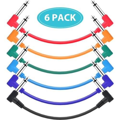 Ammoon Guitar Effect Pedal Cables Instrument Patch Cord 15cm 1/4 Inch Right Angle TS Plug PVC Jacket Audio Cable 6pcs/pack