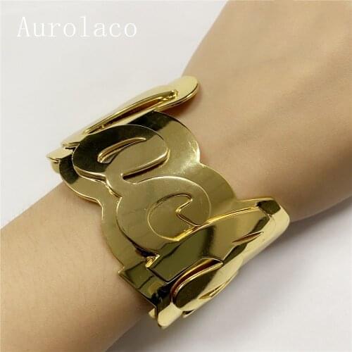 AurolaCo Custom Name Bangles for Women Nameplate Big Bangle Stainless Steel Custom Bracelet Bangle Gift Dropshipping