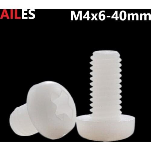 M4 White Nylon Phillips Pan Head Screws 4mm x 6 8 10 12 15 18 20 25 30 35 40mm PA66 Plastic Cross Recessed Round Head Bolts
