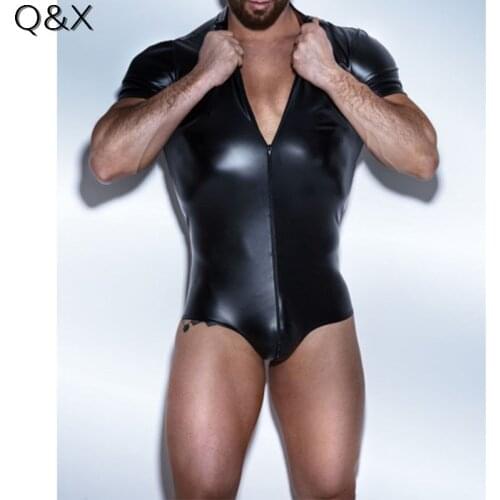 XX79 Men Bodysuit Faux leather Latex Bodysuit Gay Underwear Stage Dance Wear Corsets Men Body Jumpsuit Stripper PVC 2017 Style