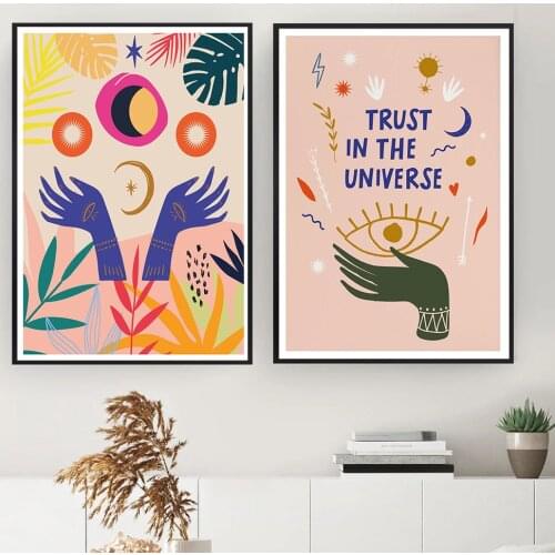 Bohemian Motivational Quote Poster Trust In The Universe Witch Canvas Painting Abstract Wall Pictures for Living Room Home Decor
