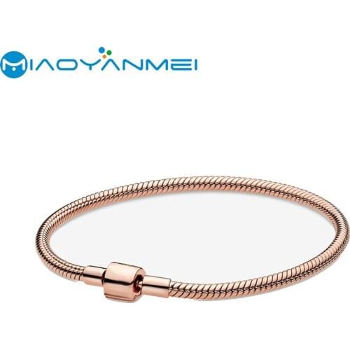 2020 Spring New 925 Sterling Silver Bracelet Rose Golden Color Barrel Clasp Snake Chain Bracelet Women Fashion Jewelry Gift