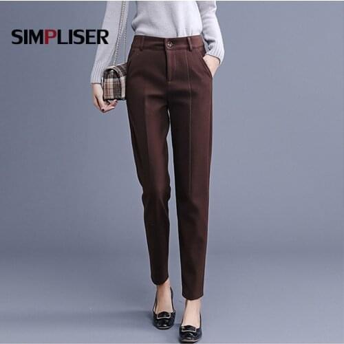 Women Casual Woolen Pants Autumn Winter Elastic Waist Female Office Work Wear Trousers Plus Size 4XL Ladies Suit Harem Pants