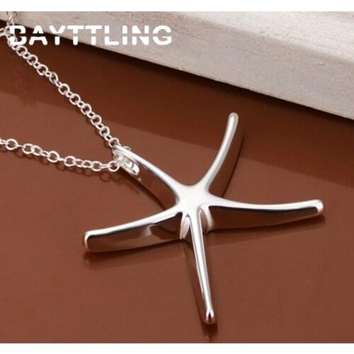 BAYTTLING 925 Sterling Silver 18 Inch Link/Snake Chain Starfish Pendant Necklace For Woman Fashion Glamour Wedding Jewelry Gift