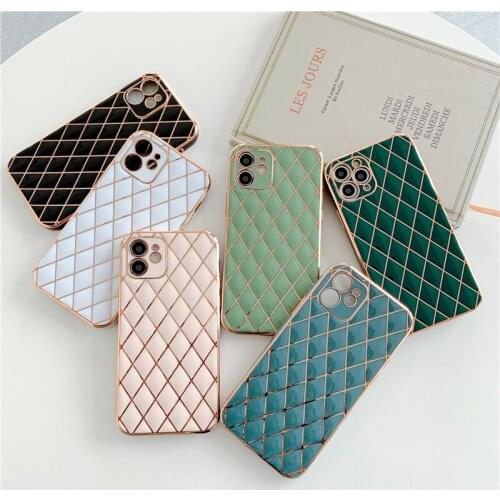 Luxury Electroplated Phone Case For iPhone 12 11 Pro Max 12 Mini 7 8 Plus XS Max X XR SE 2020 12 Smooth Lattice Shockproof Coque