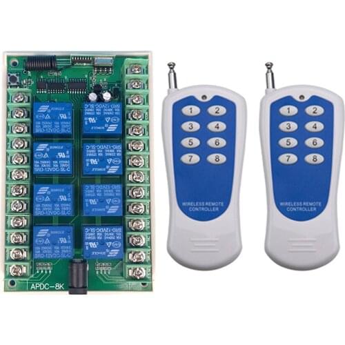 DC 12V 24V 8 CH Channels 8CH RF Wireless Remote Control Switch System Transmitter and Receiver/lamp/Garage Door/shutters/ windo