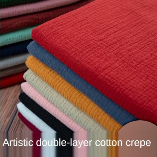 Double Layer Gauze By The Meter Cotton Fabric 100% Kids for Skirt Dress Texture Crepe Brocade Pleated Fabrics Sewing White Black