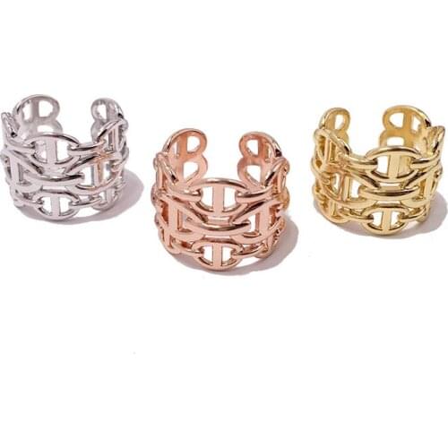 Euro-american style three rows of pig nose c-shaped open-wide version of the ring, Copper Anniversary Classic Geometric