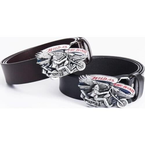 Foreign trade men and women motorcycle beauties belt buckle fashion retro real cowhide belt motorcycle rider punk cowhide belt