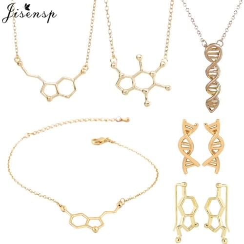 Jisensp Geometric Statement Jewelry Necklace Women Female Serotonin Molecule Pendant DNA Polygon Caffeine Chain Necklaces Gift