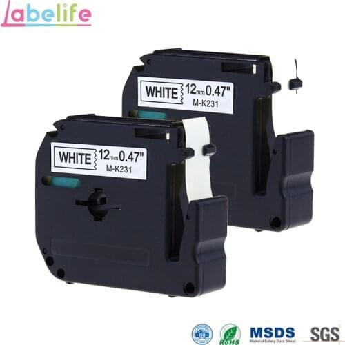 Labelife 2 Pack M231 Replacement Non-laminated Black on White Labeling Tape MK231 for Brother P-Touch 12mm (0.47") X 8m (26.2')