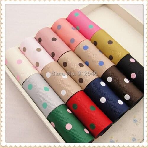 XWHH729,2" 50mm 15 color mix Polka dots printed grosgrain ribbon,Handmade diy hair bands bow ribbon material
